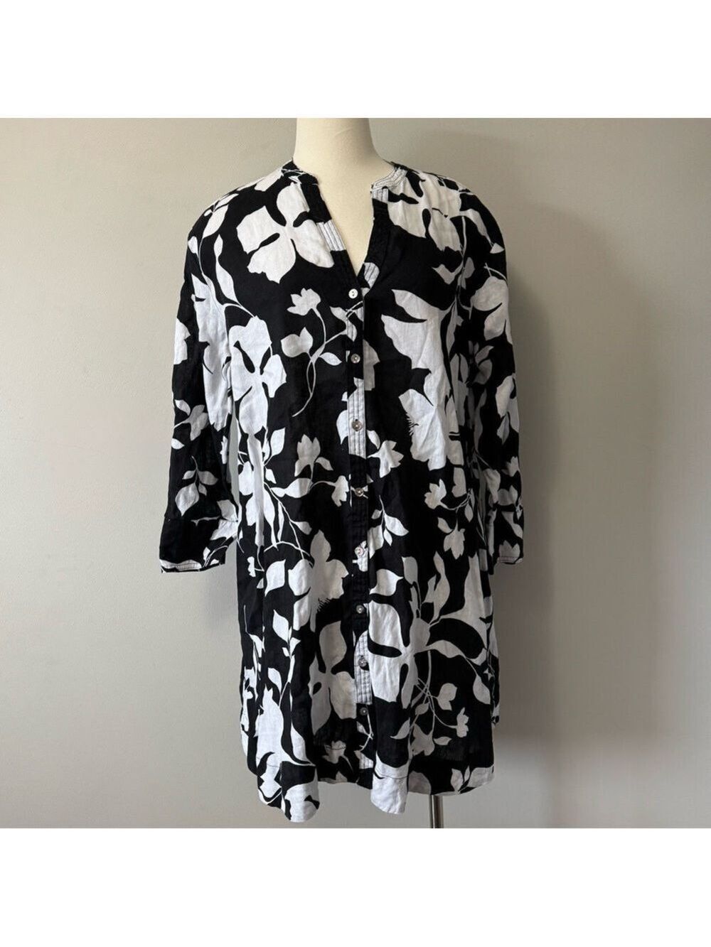 Cynthia Rowley Black and White Floral Mini Dress Linen Large